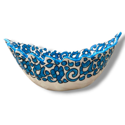 Hand-Painted Moroccan Ceramic Floral Serving Bowl – Blue & White Decorative Dish