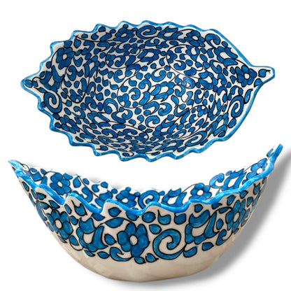 Hand-Painted Moroccan Ceramic Floral Serving Bowl – Blue & White Decorative Dish