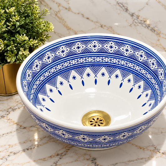 Handmade Moroccan Ceramic Vessel Sink – Traditional Fes Pottery Bathroom Vanity Sink