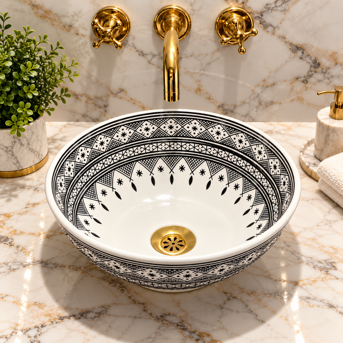 Handmade Moroccan Ceramic Vessel Sink – Traditional Fes Pottery Bathroom Vanity Sink