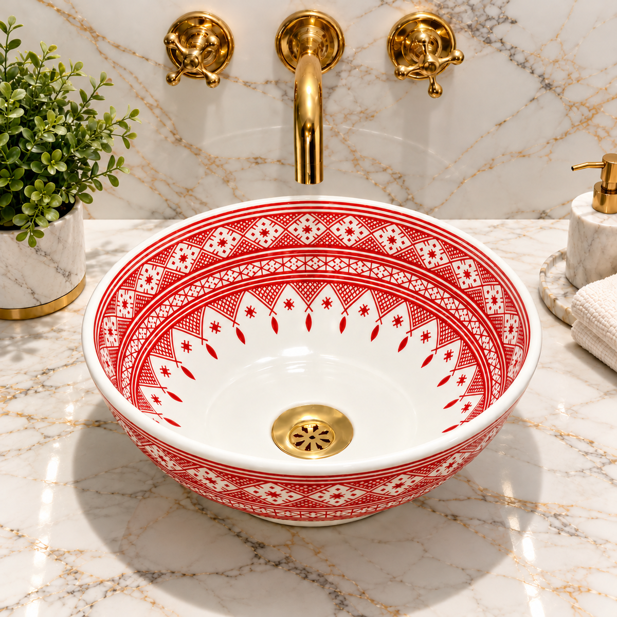 Handmade Moroccan Ceramic Vessel Sink – Traditional Fes Pottery Bathroom Vanity Sink