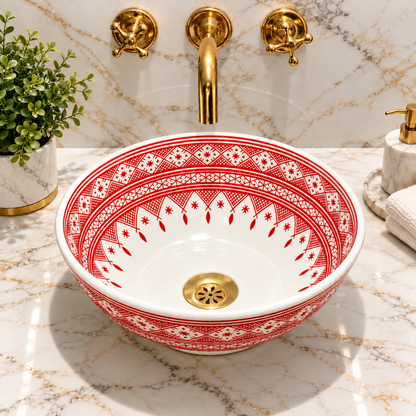 Handmade Moroccan Ceramic Vessel Sink – Traditional Fes Pottery Bathroom Vanity Sink