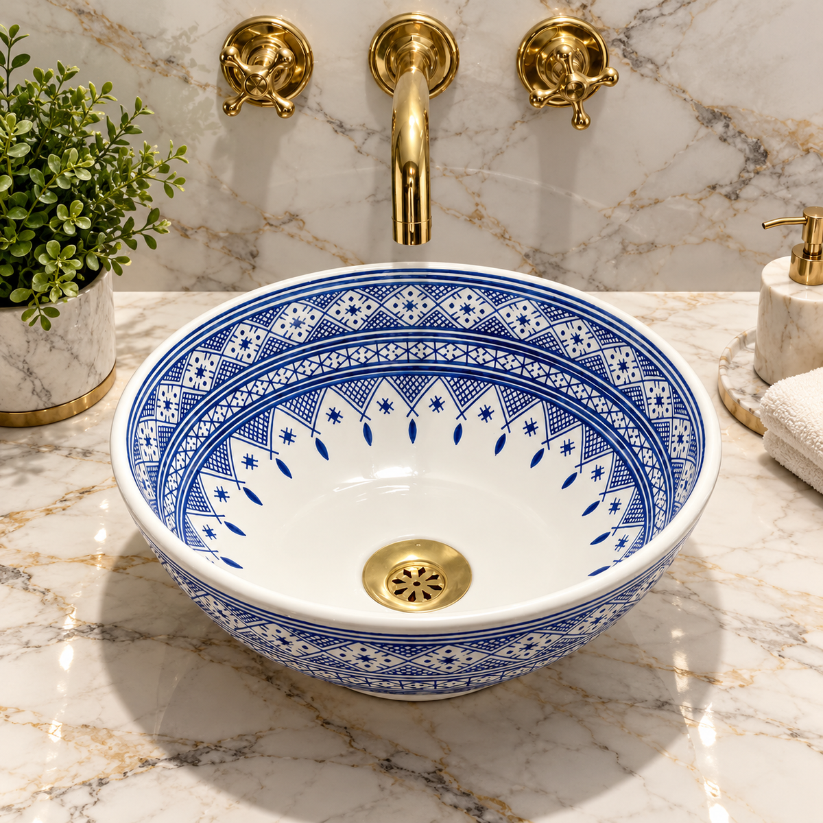 Handmade Moroccan Ceramic Vessel Sink – Traditional Fes Pottery Bathroom Vanity Sink