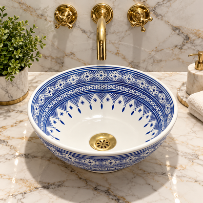 Handmade Moroccan Ceramic Vessel Sink – Traditional Fes Pottery Bathroom Vanity Sink