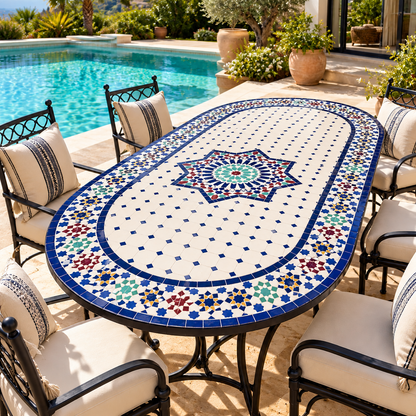 Moroccan Oval Mosaic Table – Handmade Traditional Zellige Art