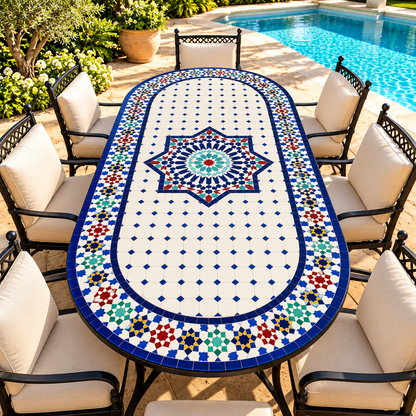 Moroccan Oval Mosaic Table – Handmade Traditional Zellige Art