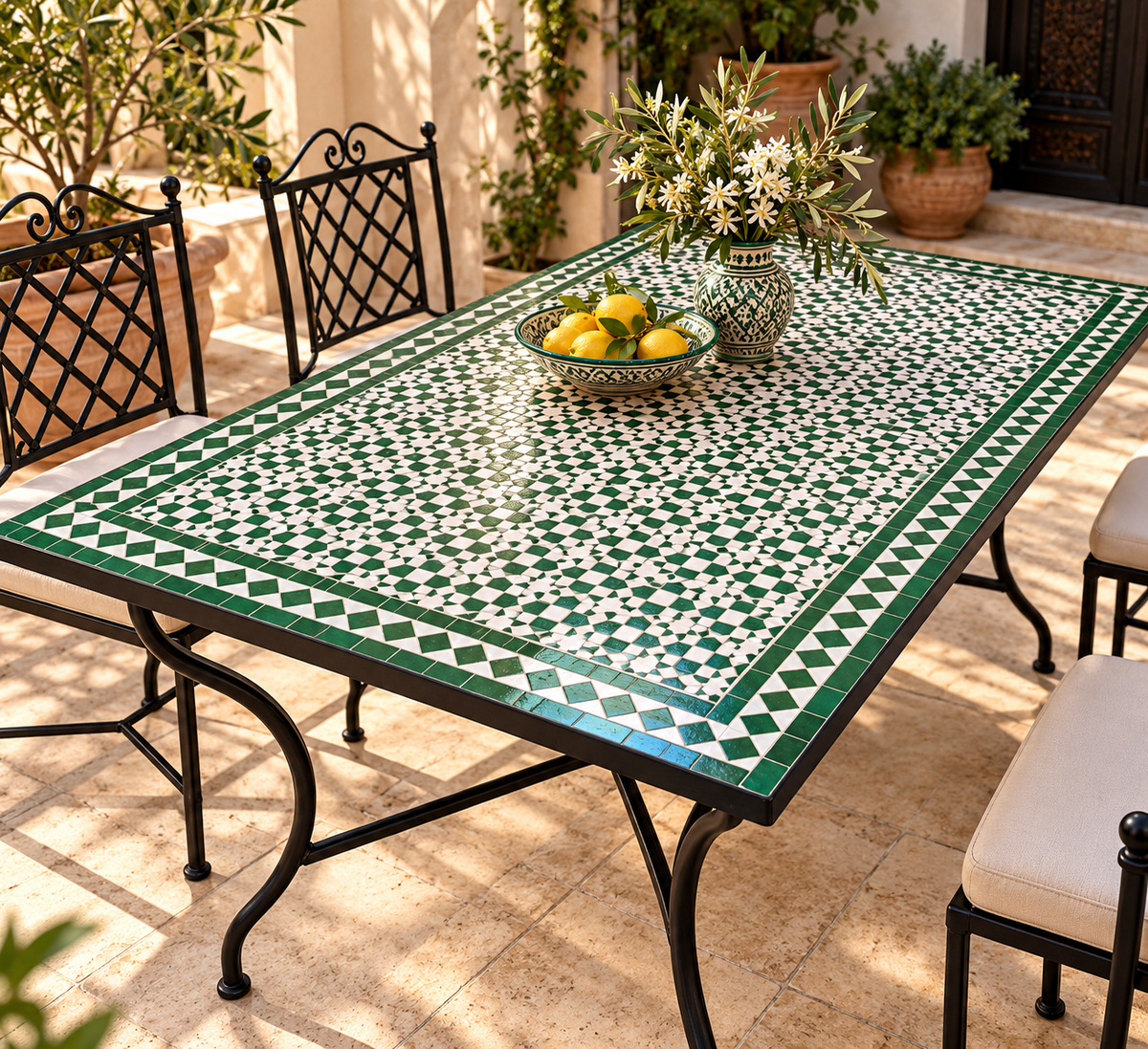 Handmade Rectangular Moroccan Zellige Mosaic Table – Authentic Fes Craftsmanship