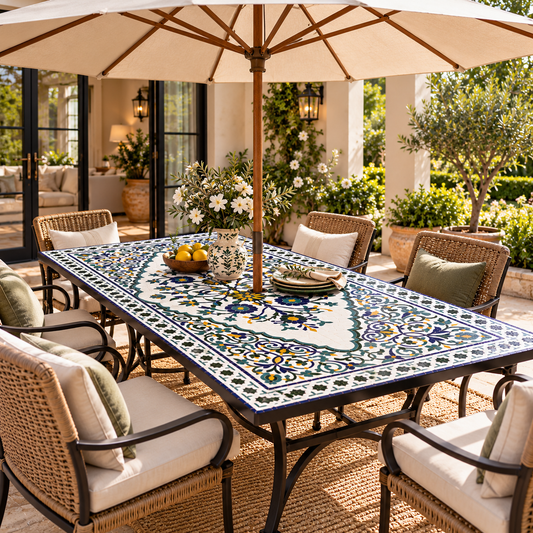 Handmade Moroccan Zellige Mosaic Table – Traditional Fes Floral Design
