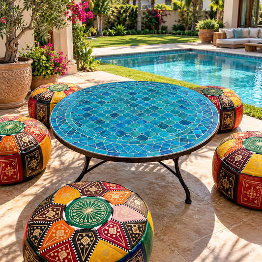 Moroccan Blue Mosaic Table – Handmade Zellige Table