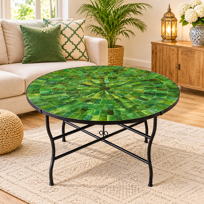 Moroccan Zellige Mosaic Table – Handmade Round Ceramic Tile Table
