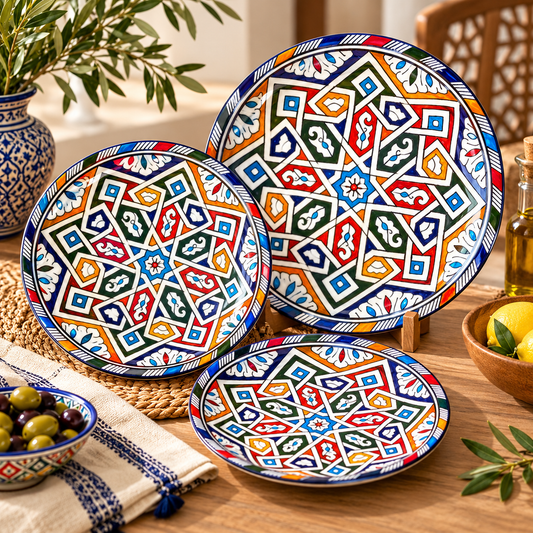 Moroccan Fez Pottery Plates – Handmade Andalusian Multicolor Ceramic Plates