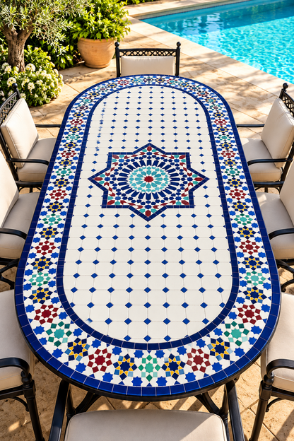 Moroccan Oval Mosaic Table – Handmade Traditional Zellige Art