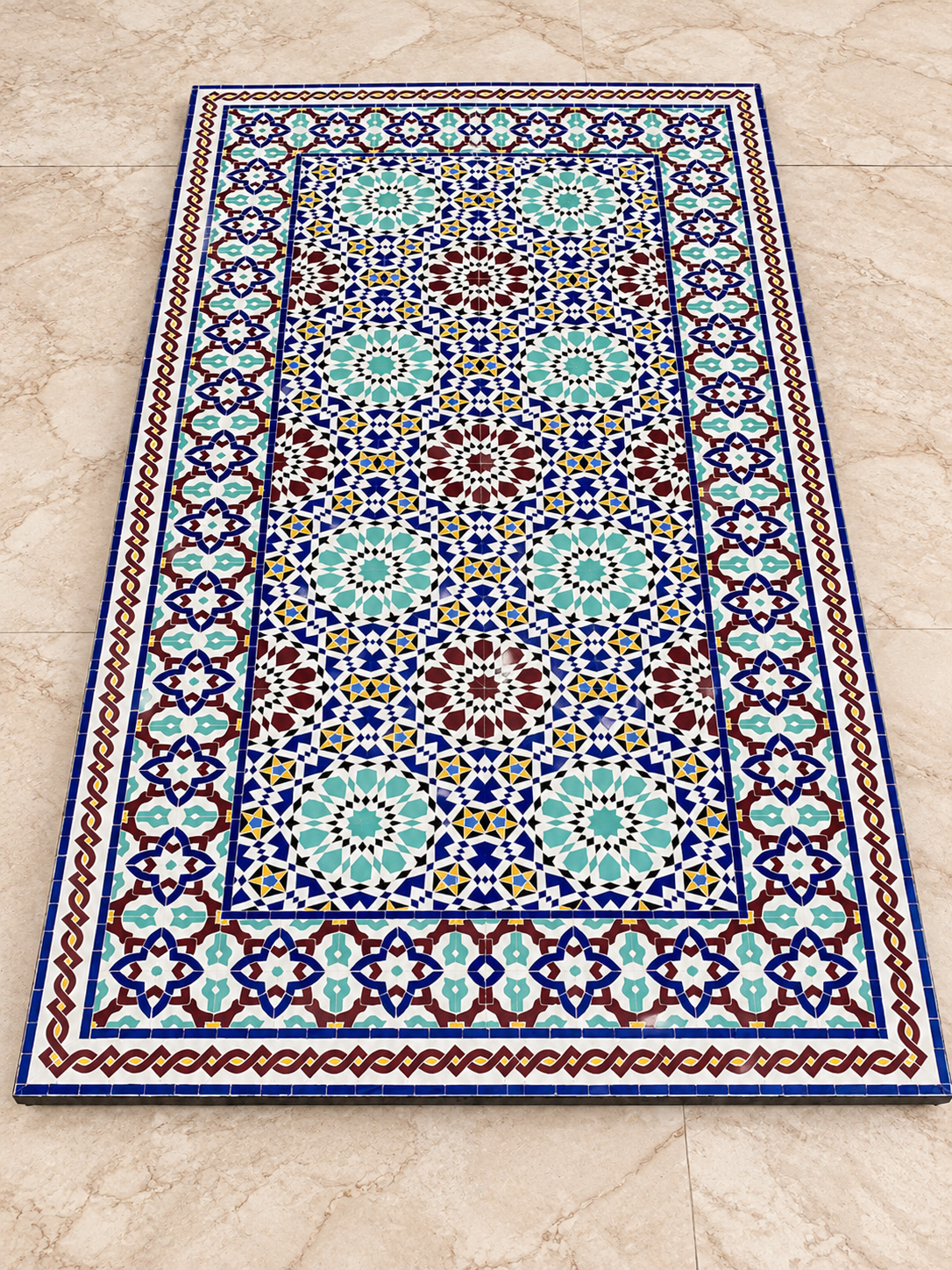 Handmade Moroccan Zellige Mosaic Table – Colorful Fassi Tile Outdoor Dining Table