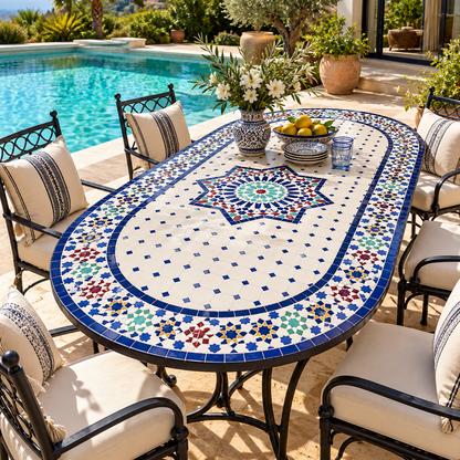 Moroccan Oval Mosaic Table – Handmade Traditional Zellige Art