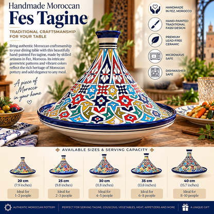 Handmade Moroccan Fes Tagine – Blue & White Hand-Painted Ceramic Serving Tagine