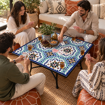 Moroccan Mosaic Table – Handmade Colorful Zellige Table from Fez