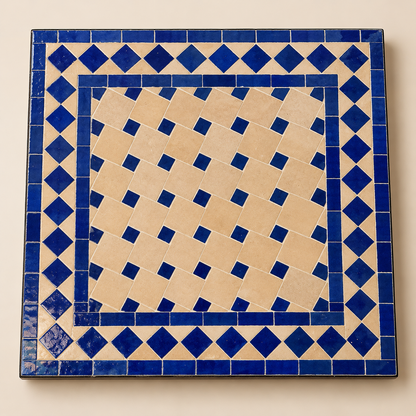 Handmade Moroccan Mosaic Coffee Table – Blue & Beige Zellige Patio Table