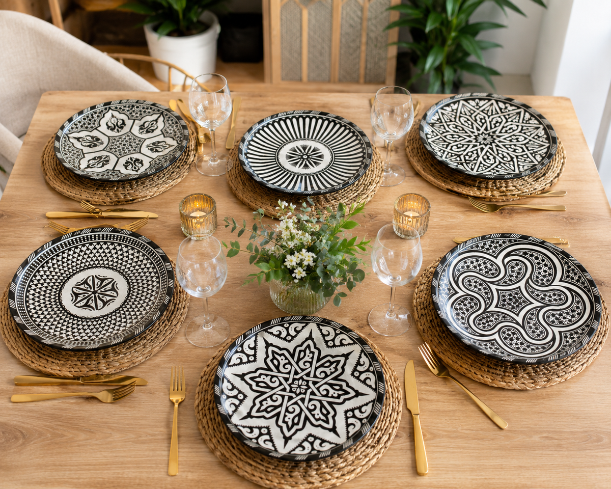 Black Moroccan fez pottery plates dishwasher and microwave safe