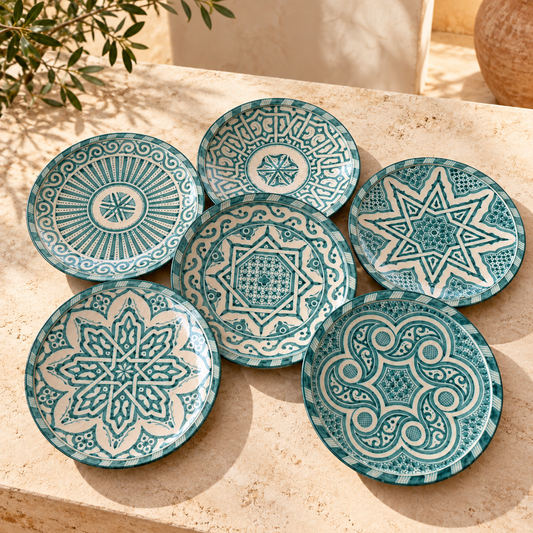 Handmade Moroccan Ceramic Plates & Decorative Wall Plates – Turquoise Geometric Design