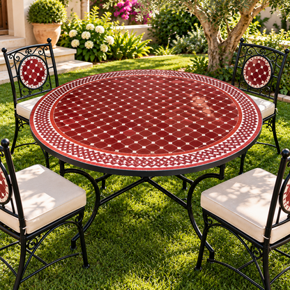 Handmade Moroccan Mosaic Table – Burgundy Red & White Zellige Table