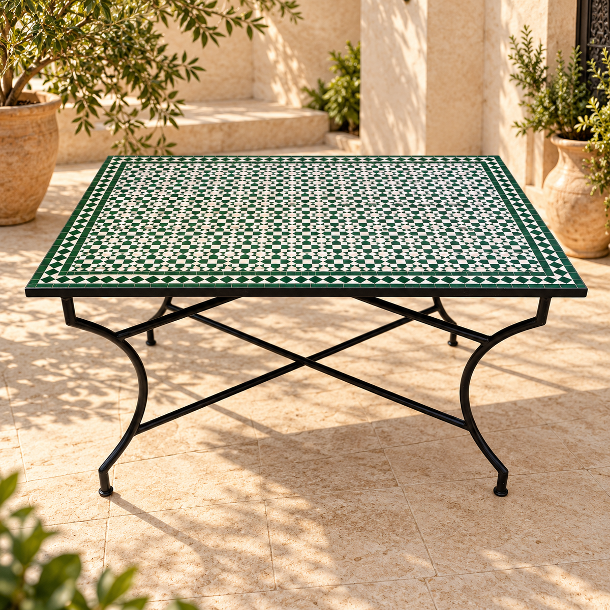 Handmade Rectangular Moroccan Zellige Mosaic Table – Authentic Fes Craftsmanship