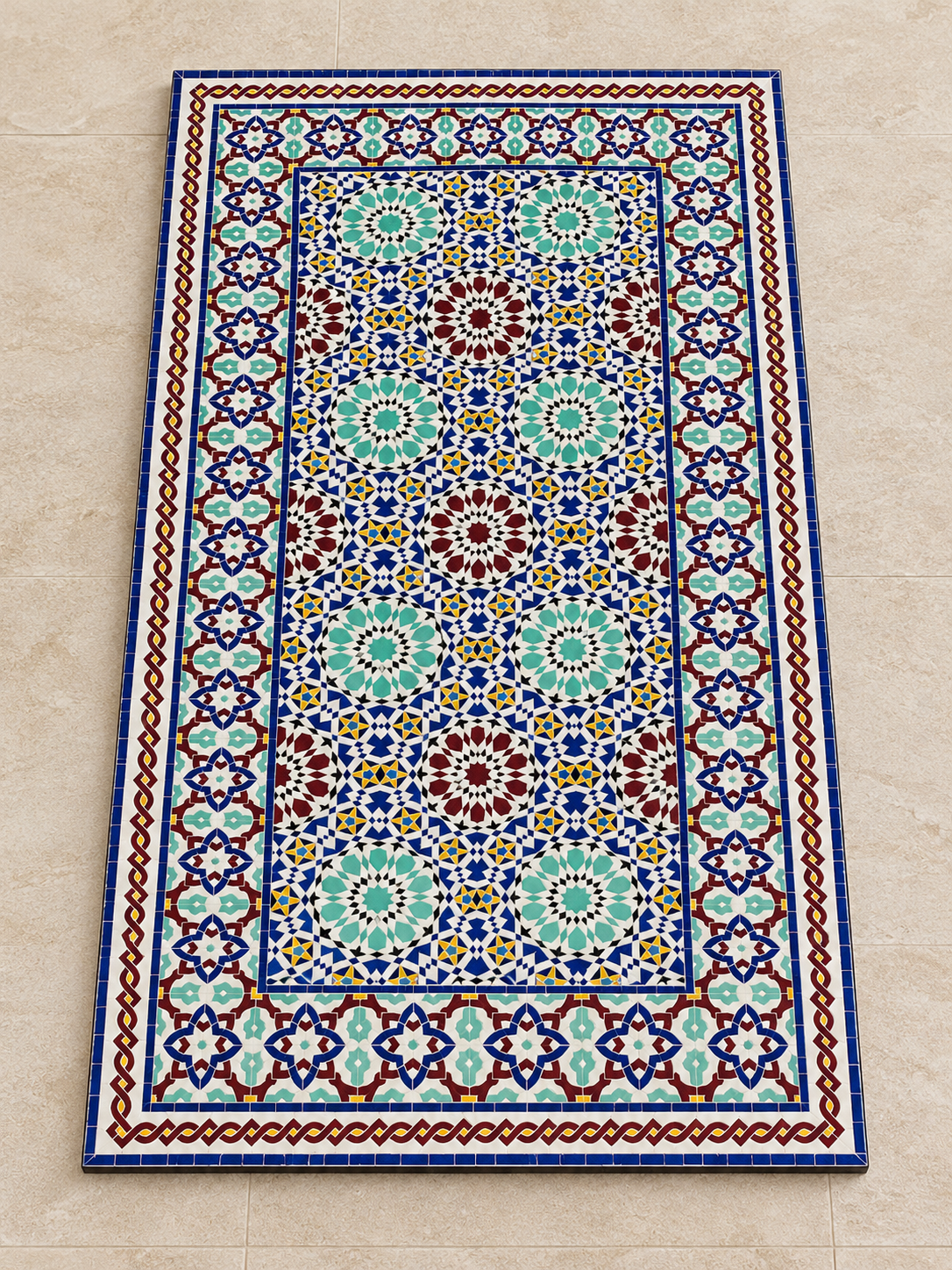 Handmade Moroccan Zellige Mosaic Table – Colorful Fassi Tile Outdoor Dining Table