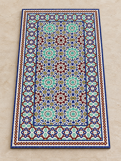 Handmade Moroccan Zellige Mosaic Table – Colorful Fassi Tile Outdoor Dining Table