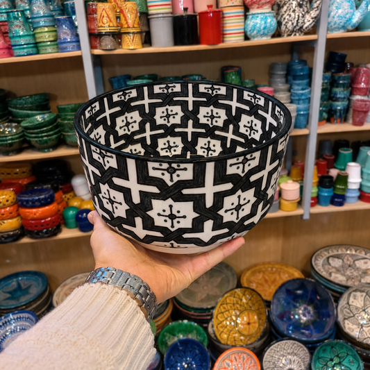 Moroccan Ceramic 4 Bowl Set – Hand-Painted Geometric Design | Fez Pottery
