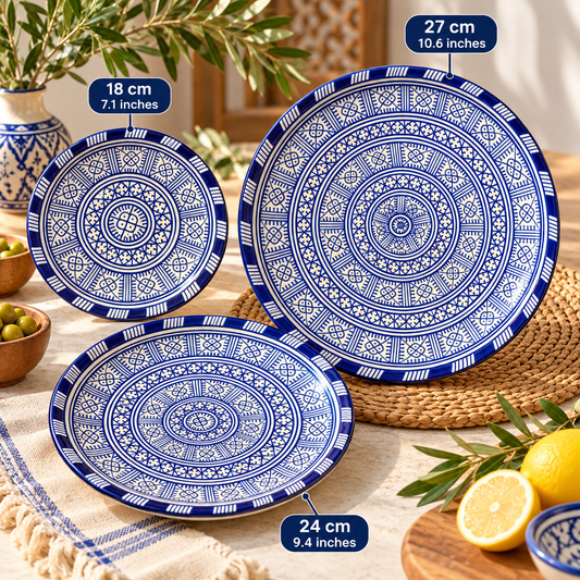 Authentic Moroccan Fez Pottery Plates – Handmade Berber Blue & White Ceramic Plates