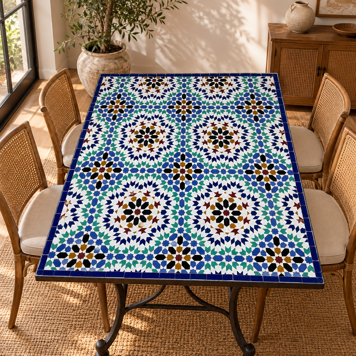 Moroccan Mosaic Table – Handmade Colorful Zellige Table from Fez