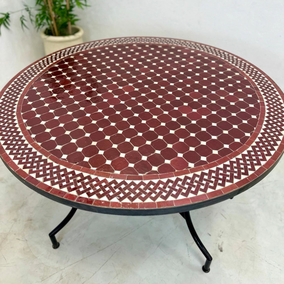 Handmade Moroccan Mosaic Table – Burgundy Red & White Zellige Table