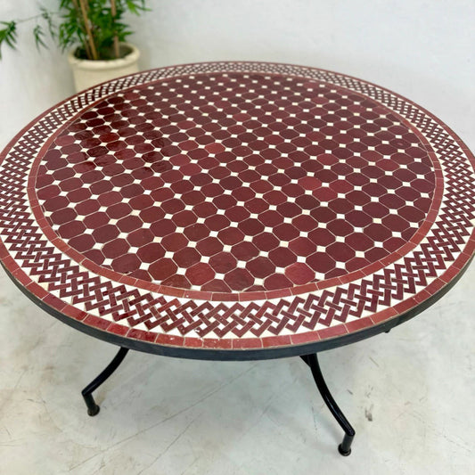 Handmade Moroccan Mosaic Table – Burgundy Red & White Zellige Table