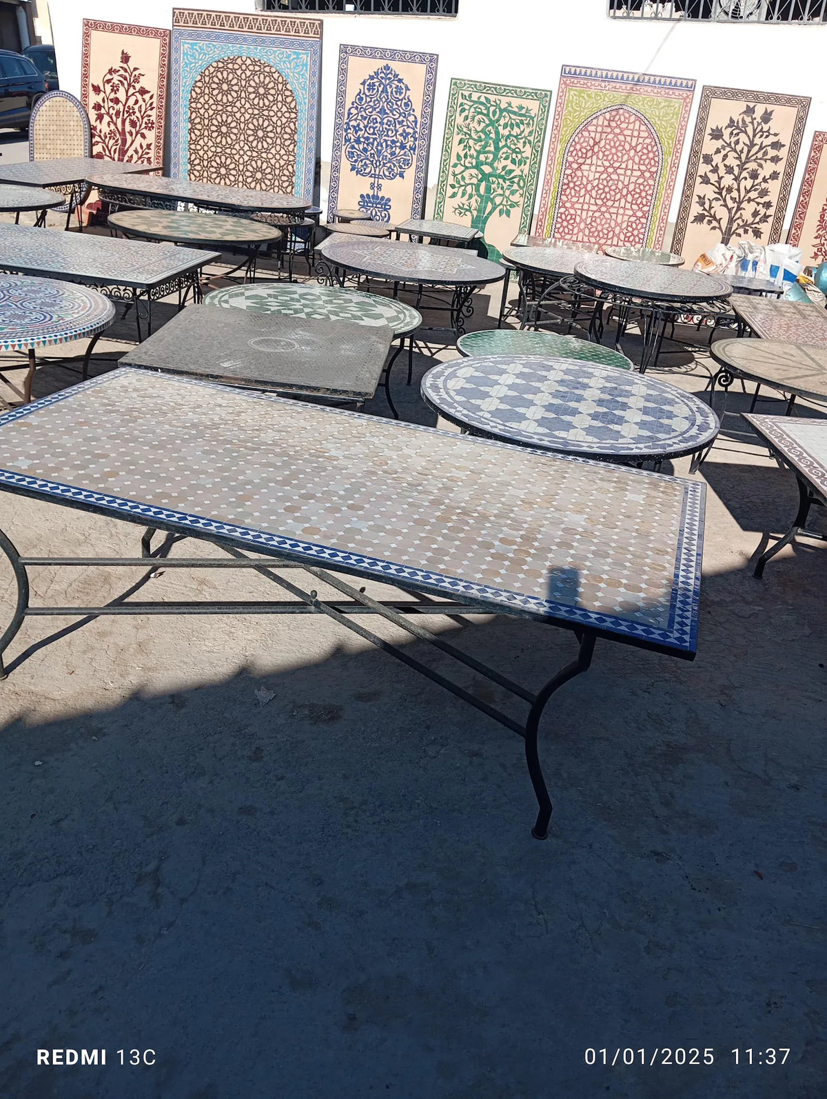 Handmade Moroccan Mosaic Table – Round Fassi Zellige Outdoor Patio Table