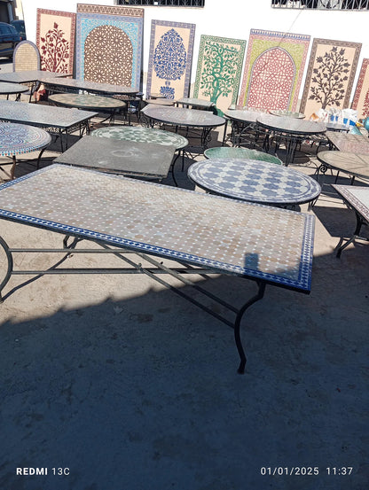 Handmade Moroccan Mosaic Table – Round Fassi Zellige Outdoor Patio Table