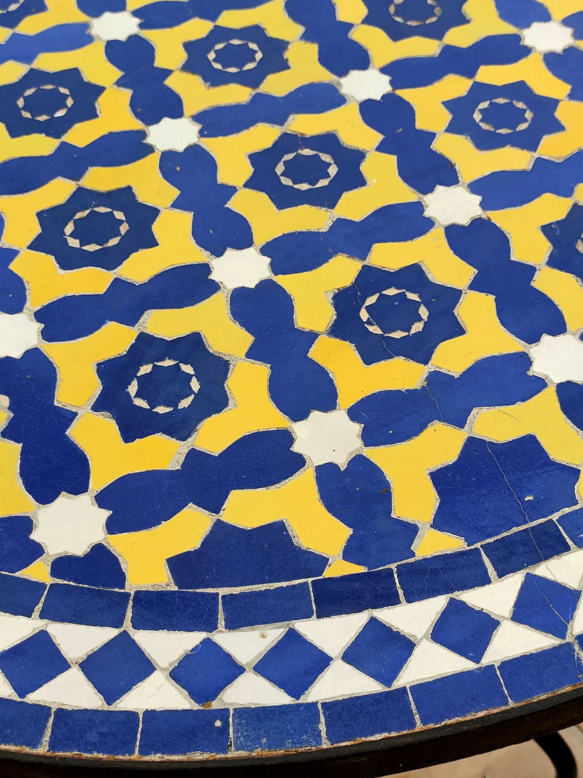 Authentic Handmade Moroccan Mosaic Dining Table – Cobalt Blue & Yellow Zellige Tile Patio Table from Fez