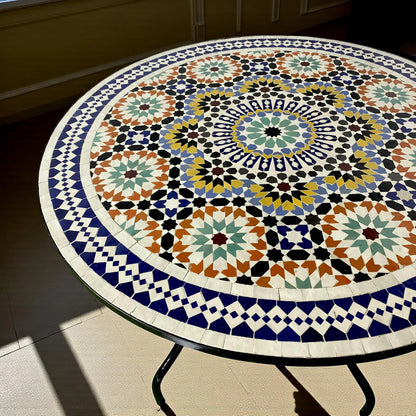 Handmade Moroccan Mosaic Table – Round Fassi Zellige Outdoor Patio Table