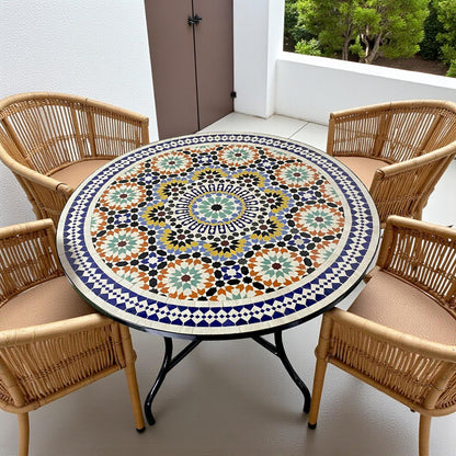 Handmade Moroccan Mosaic Table – Round Fassi Zellige Outdoor Patio Table
