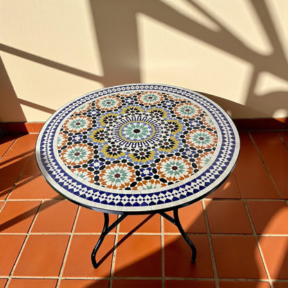 Handmade Moroccan Mosaic Table – Round Fassi Zellige Outdoor Patio Table