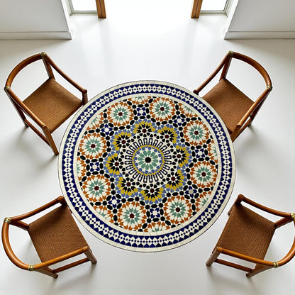 Handmade Moroccan Mosaic Table – Round Fassi Zellige Outdoor Patio Table