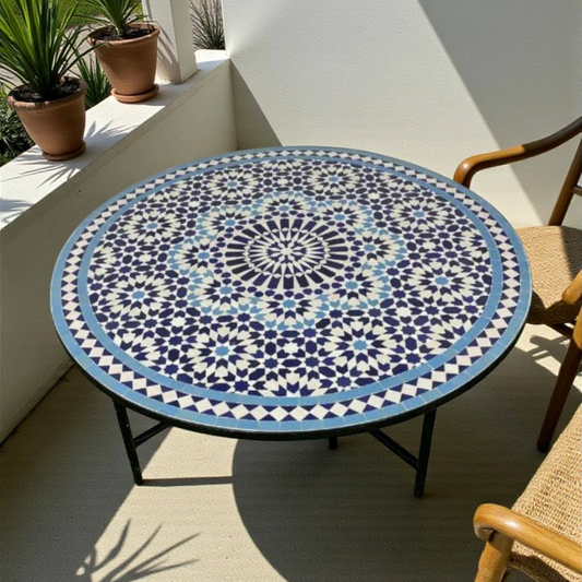 Blue Moroccan Mosaic Table | Handmade Fassi Zellige