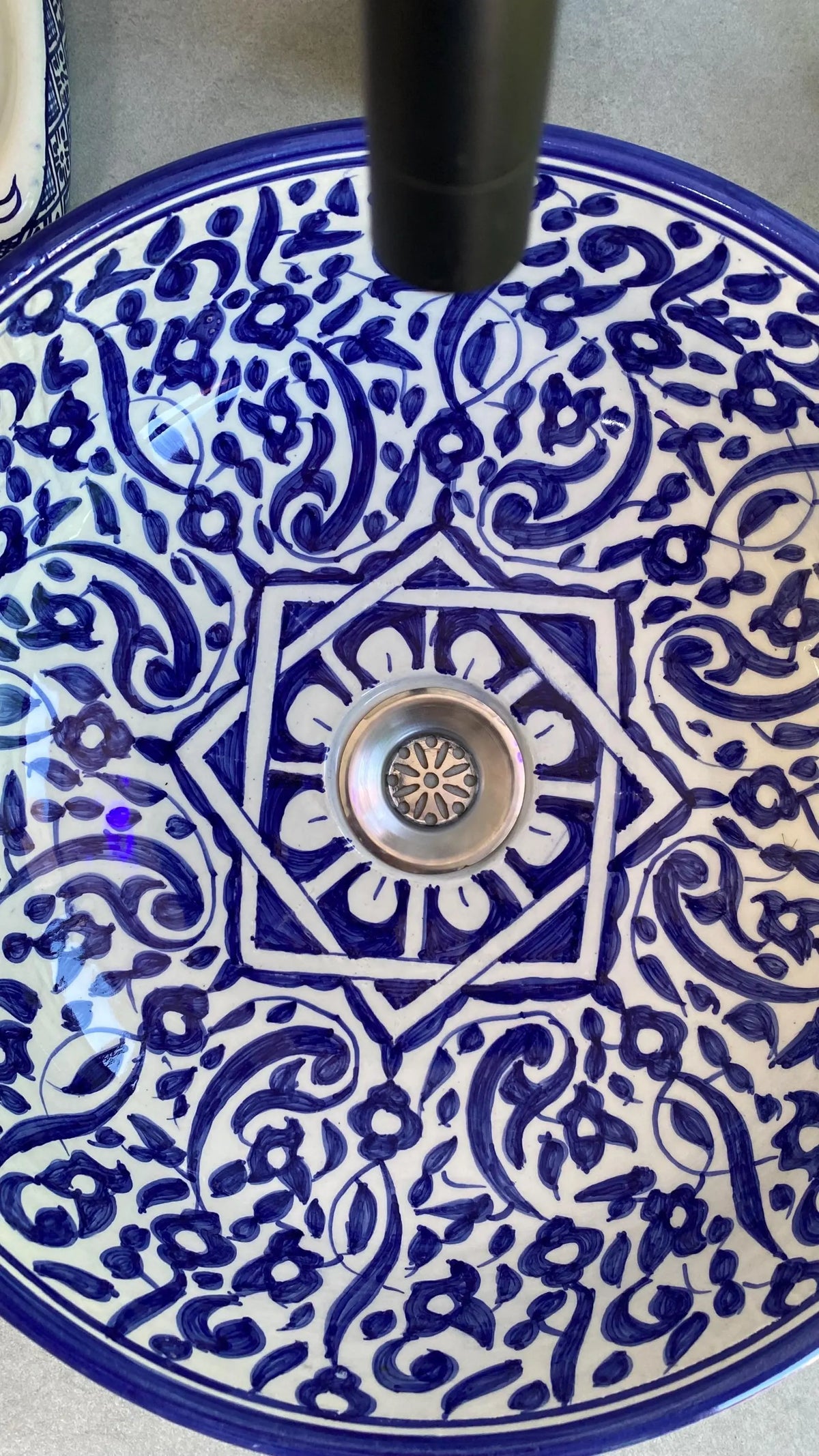 Hand-Painted Moroccan Ceramic Bathroom Sink – Blue & White