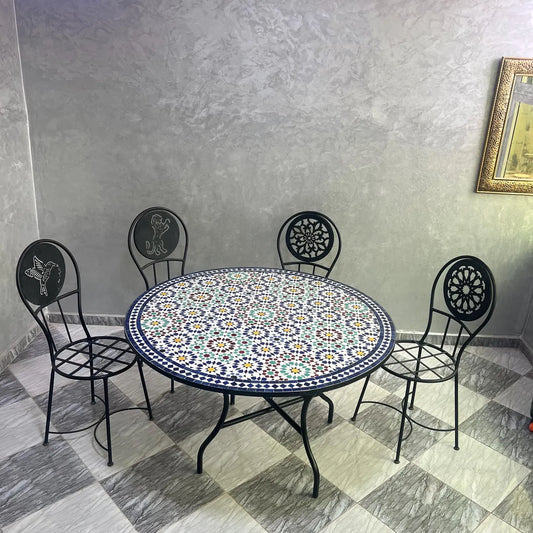 Moroccan Mosaic Table from Fez – Outdoor Zellige Patio & Garden Table