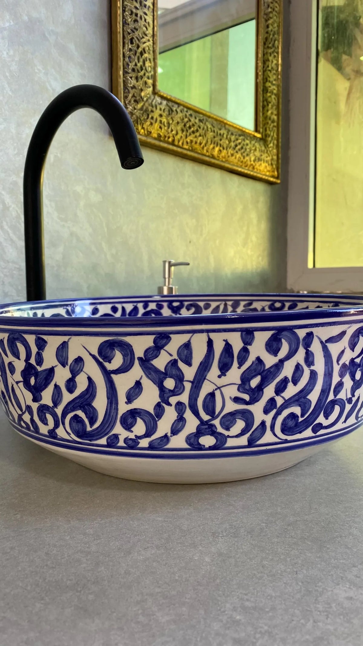 Hand-Painted Moroccan Ceramic Bathroom Sink – Blue & White