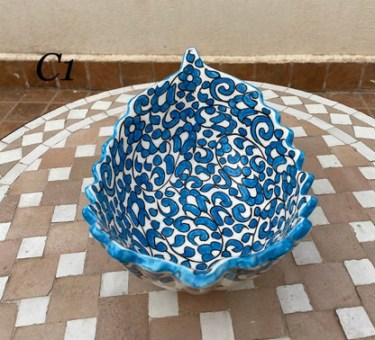 Hand-Painted Moroccan Ceramic Floral Serving Bowl – Blue & White Decorative Dish