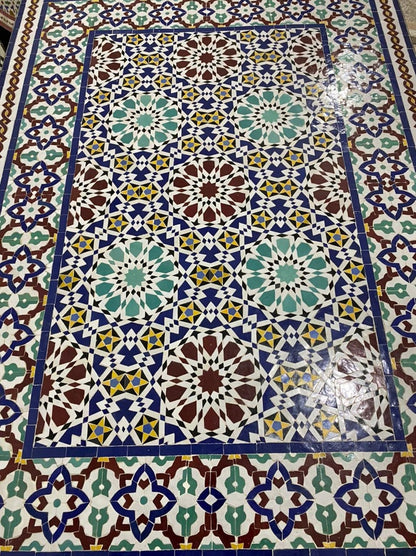 Handmade Moroccan Zellige Mosaic Table – Colorful Fassi Tile Outdoor Dining Table