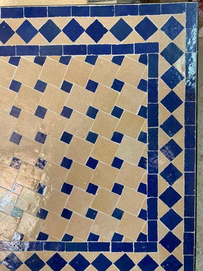 Handmade Moroccan Mosaic Coffee Table – Blue & Beige Zellige Patio Table