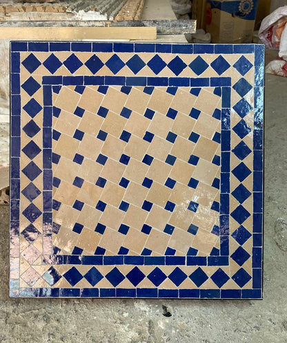 Handmade Moroccan Mosaic Coffee Table – Blue & Beige Zellige Patio Table