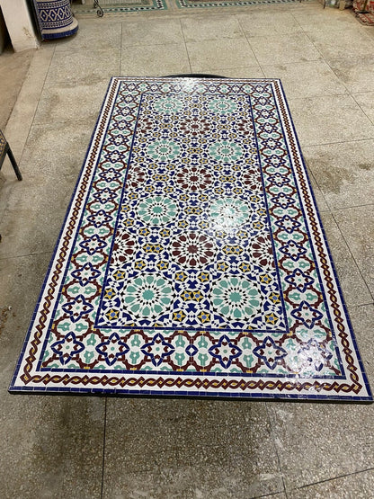 Handmade Moroccan Zellige Mosaic Table – Colorful Fassi Tile Outdoor Dining Table