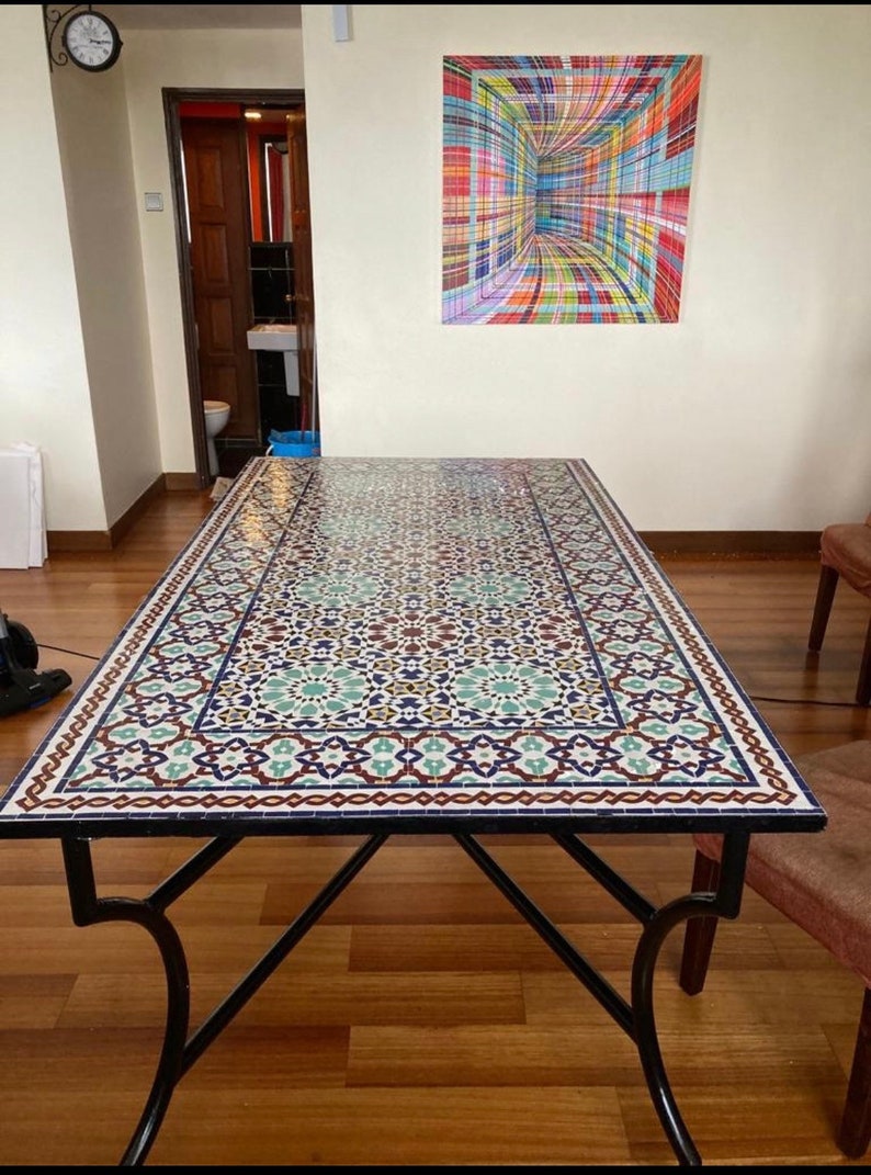 Handmade Moroccan Zellige Mosaic Table – Colorful Fassi Tile Outdoor Dining Table