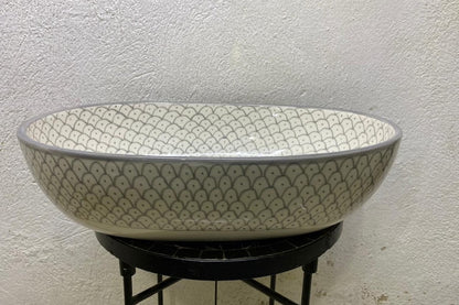 Moroccan Ceramic Vessel Sink – Green & Black & Gray Fish Scale Design